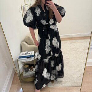 Embroidered black maxi-length dress